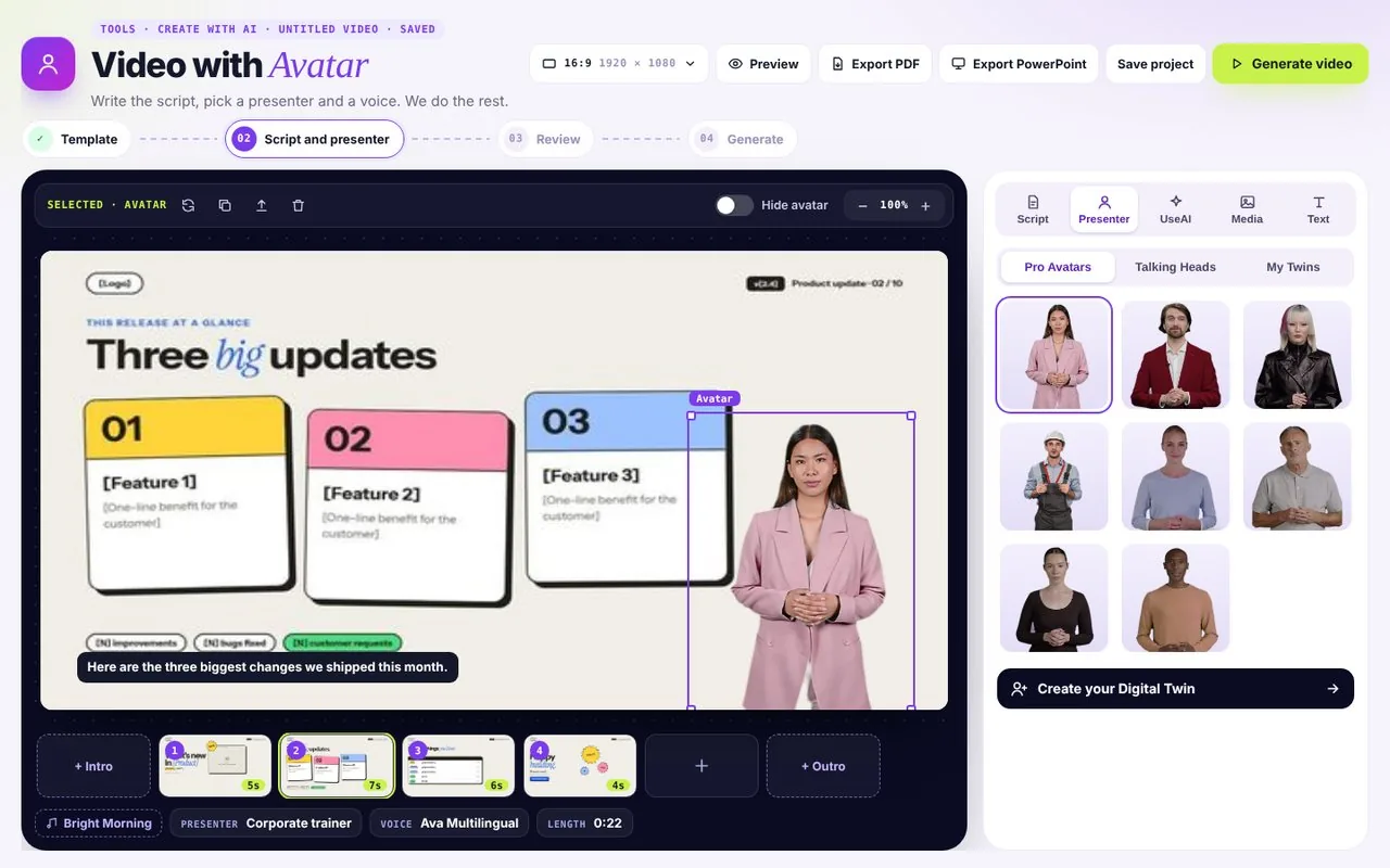 Video with Avatar: Pick a presenter