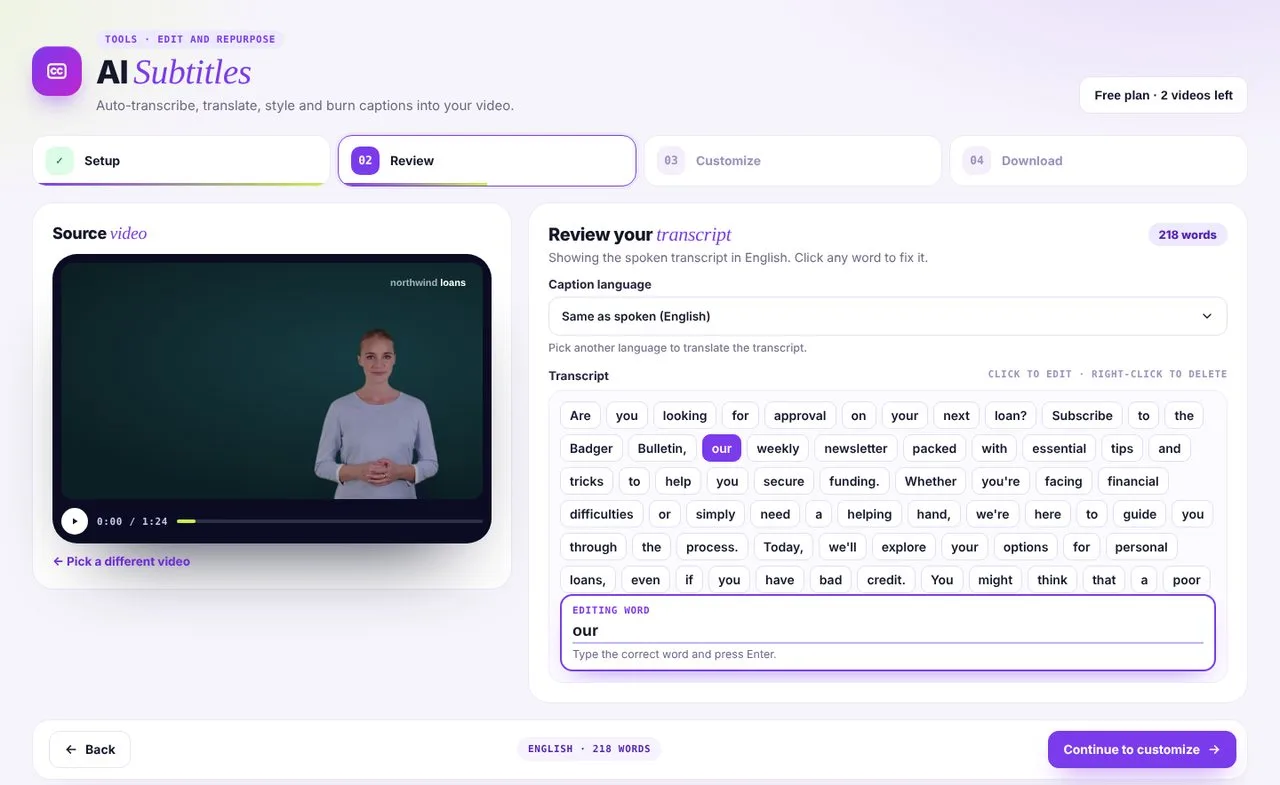 AI Subtitles: Fix any word