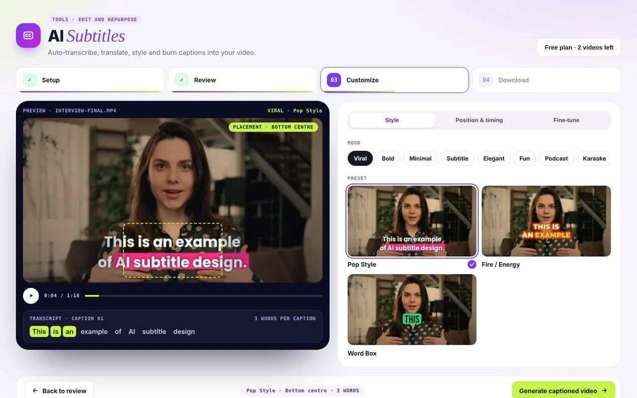 AI Subtitles: Style the captions