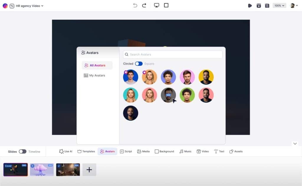 Choose AI avatar and voiceover