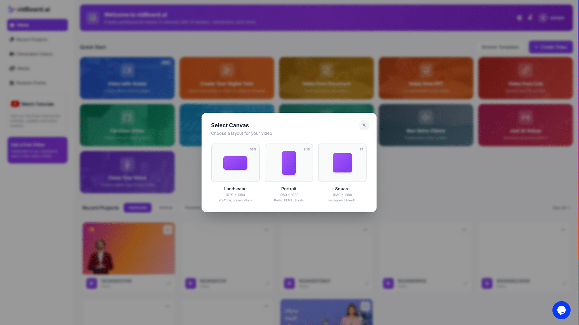 Step 1 – Define: Choose a template in vidBoard