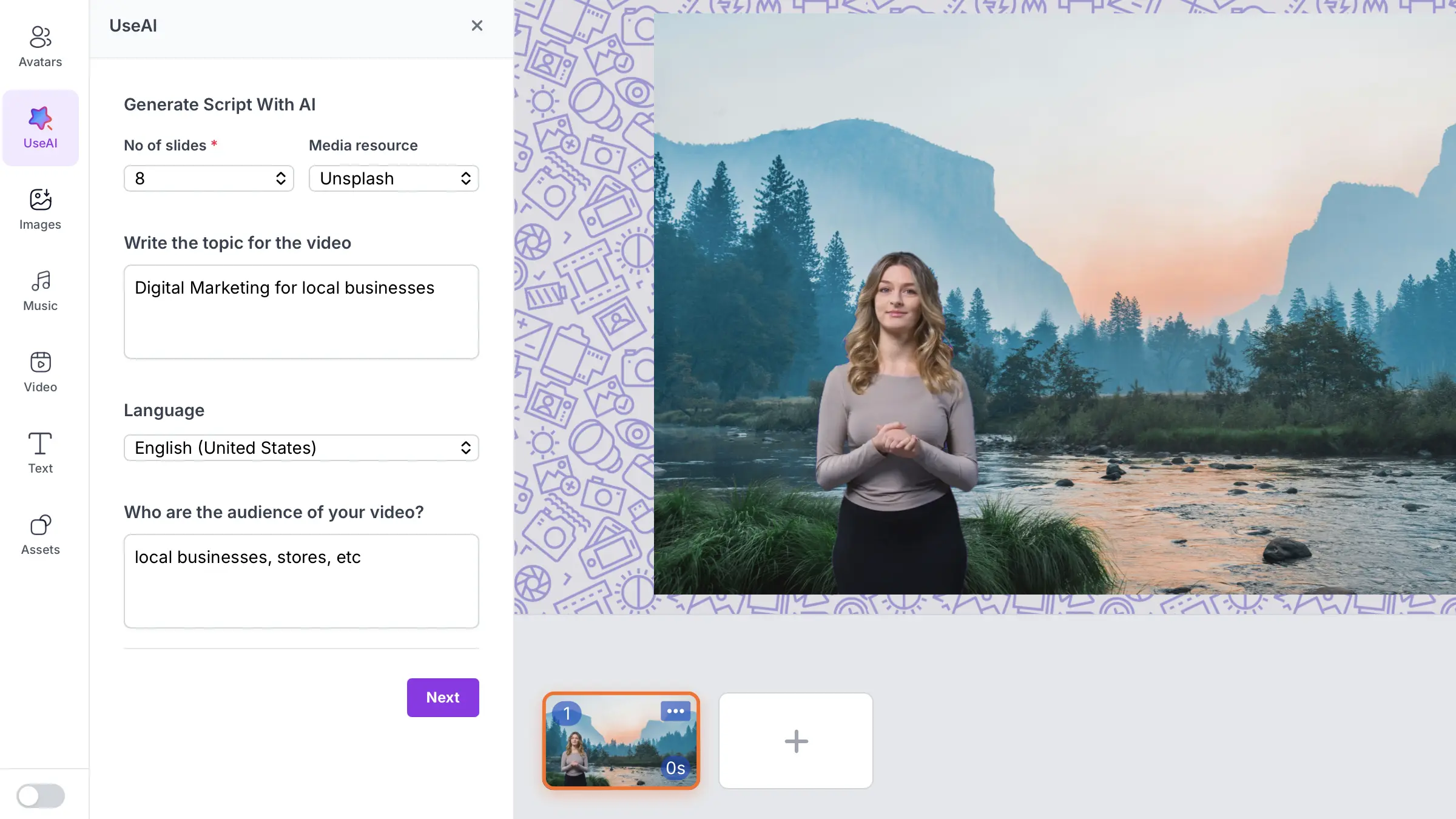 Step 3 – Craft: Avatar and voice studio in vidBoard