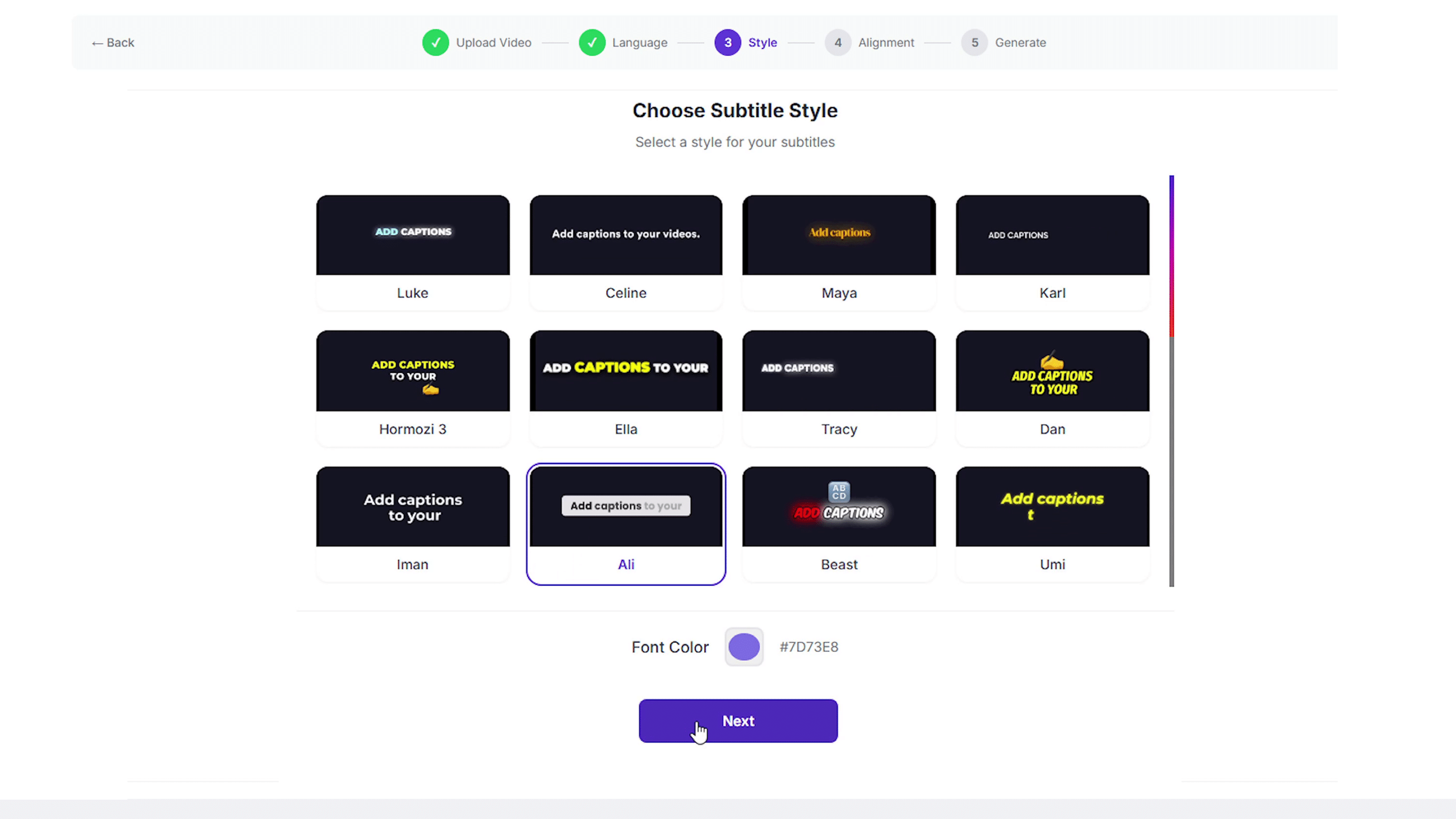 Choosing caption style and design options