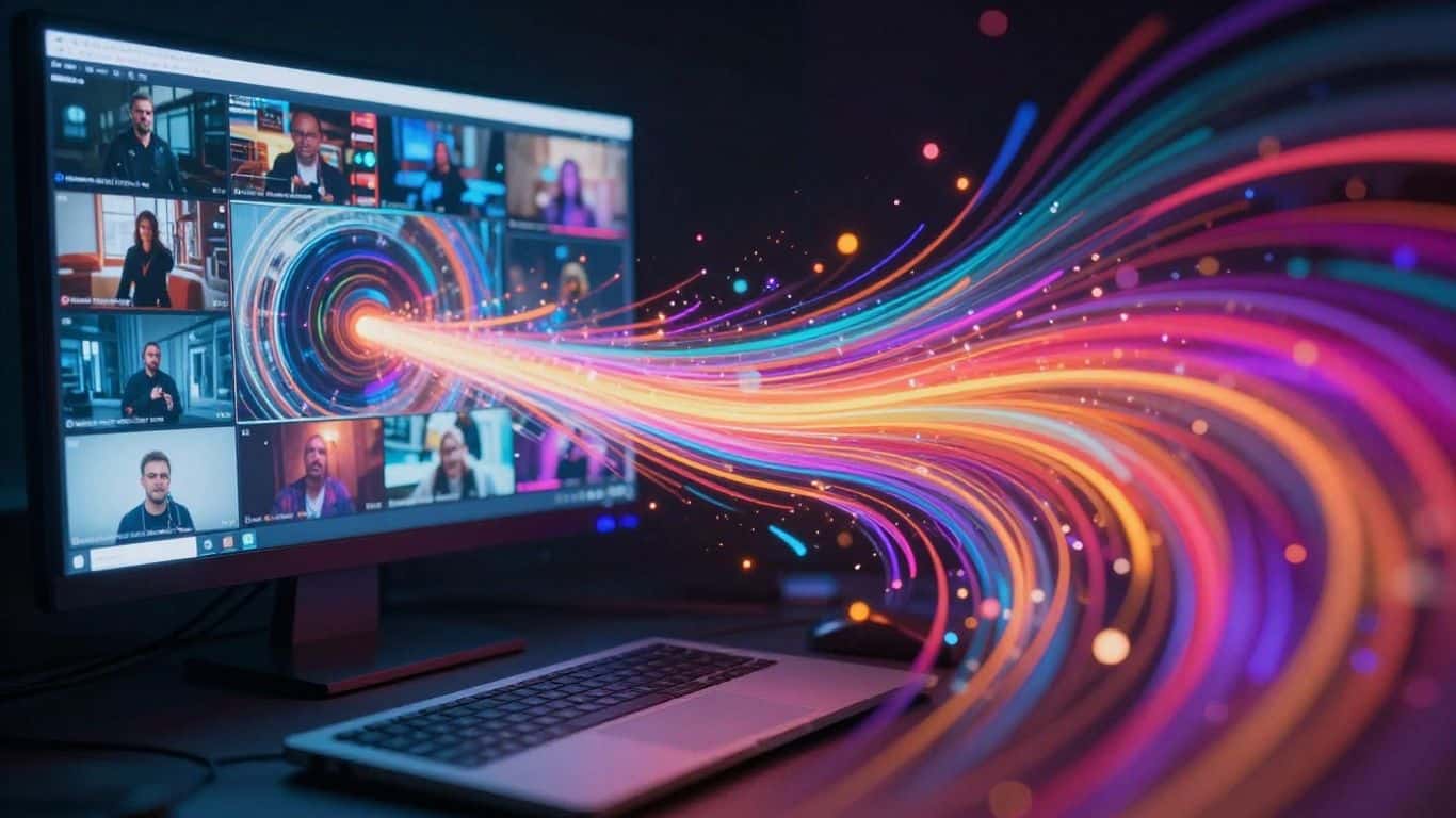 Computer screen transforming into AI video