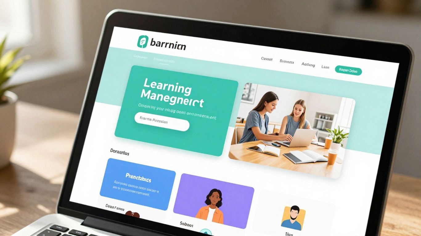 Laptop screen showing LMS interface with sunlight.