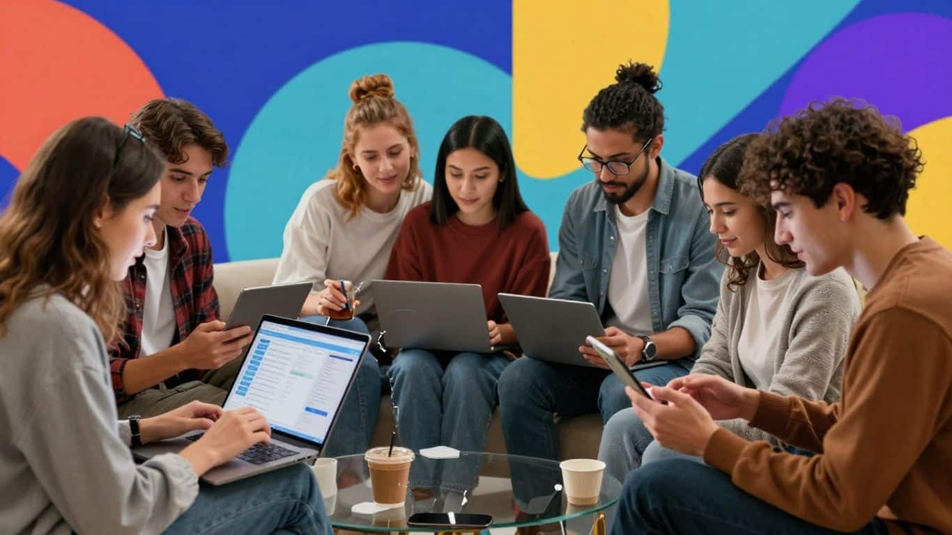 People using devices for learning management systems comparison.